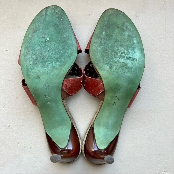 Couture by Donald J. Pliner Distressed Red Leather Heeled Slide Sandal Women 7.5 - Picture 11 of 13